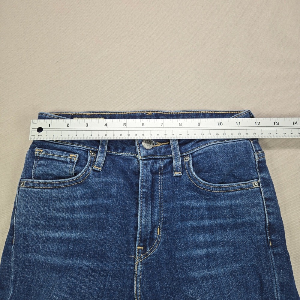 Levi's 721 Big E‎ High Rise Skinny Distressed Dark Wash Blue Womens Size 24x30 - Picture 15 of 16